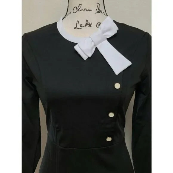 NWT Retro Vintage Pinup 1940s 1950s Classy Elegant Modest Button Bow Dress L - Picture 9 of 13